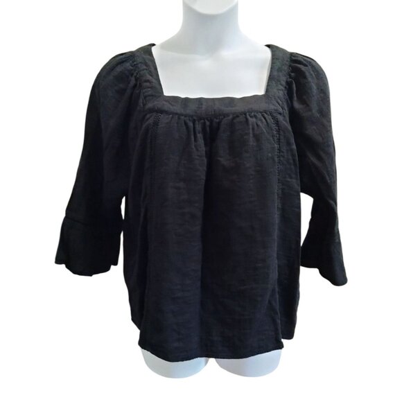 Time & Tru Black Top Size XXL (20) Square Neck Blouse Ruffled 3/4 Sleeves - Picture 2 of 7